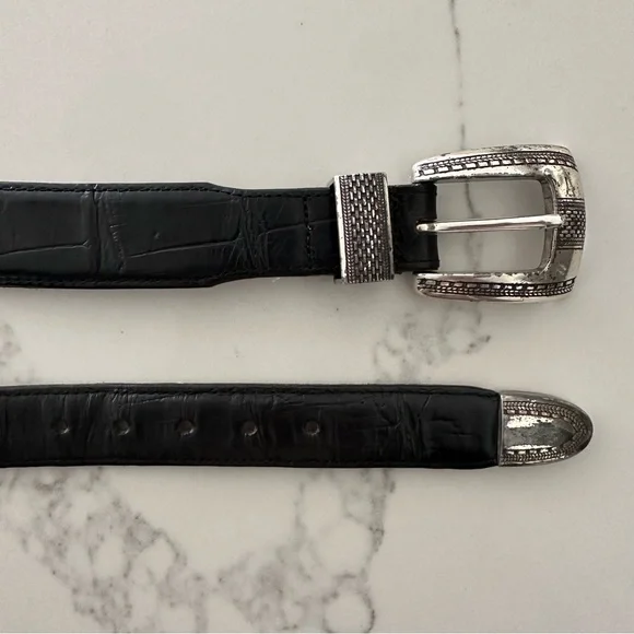 Brighton Black Croc Embossed Leather Belt Silver Buckle Women\'s Size L s-l400.jpg main image 4